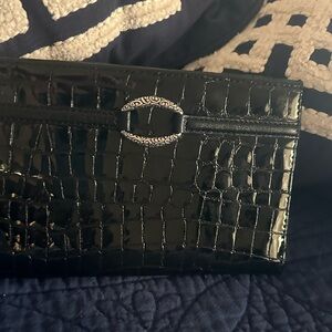 Brighton  Black Patent Crocodile-Embossed Wallet